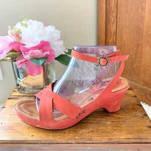 Frye Burnt Orange Ankle Strap Leather Chunky Wedge Sandal Heels 8.5B